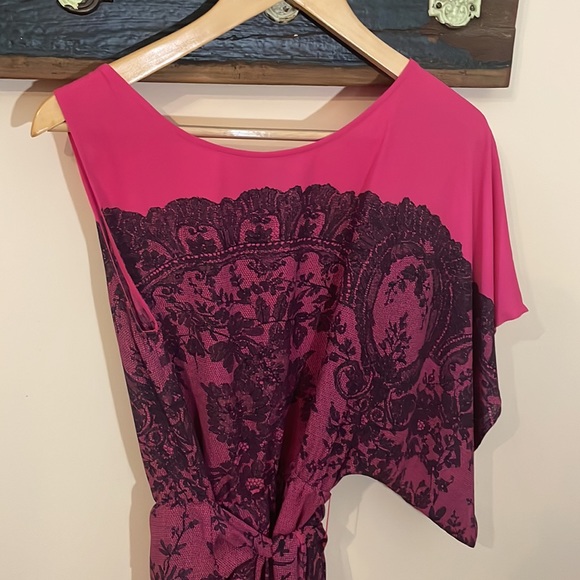 BCBGMaxAzria Leia Begonia Combo Pink and Black One Shoulder Dress Size XXS - Picture 9 of 16